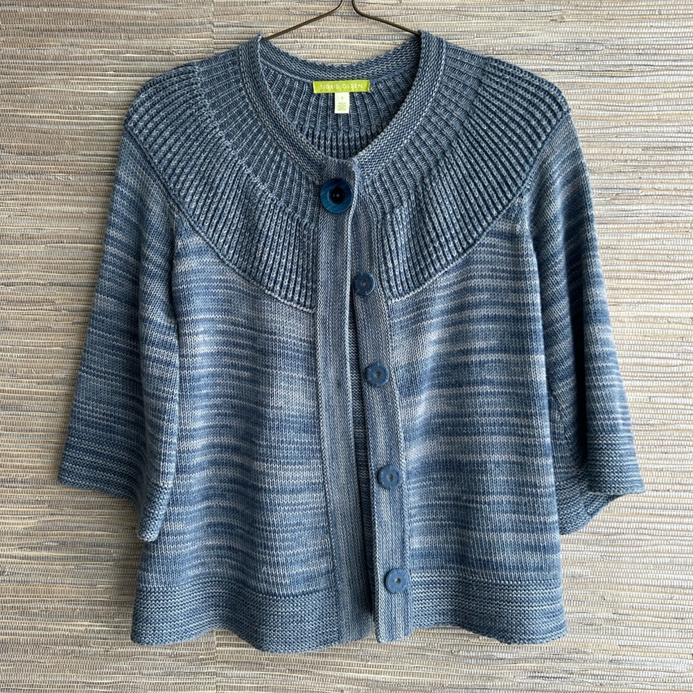 Sigrid Olsen Round Button Front 3/4 Sleeve Swing Cardigan Size S